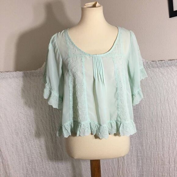 Divided by H&M Mint Color Ruffled Top Size 6 - Picture 1 of 8